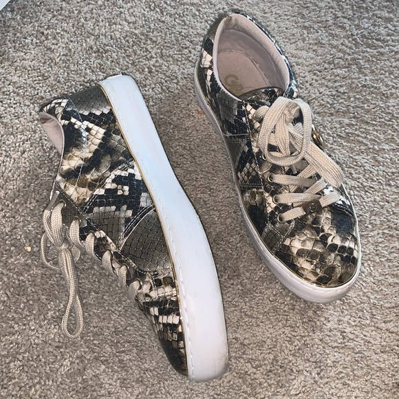 Guess Shoes - Guess GBG brown tan snake print gold logo sneakers size 9